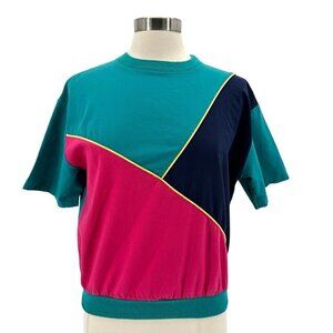 Vintage Gibran New York Color Block Aqua Green PInk Blue Retro Top Womens Medium